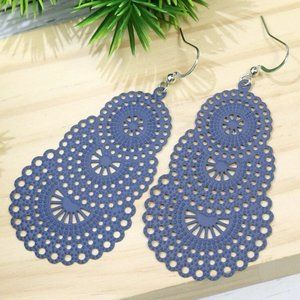 Hollow Out Drop Earring-Lightweight Metal-Blue Teardrop